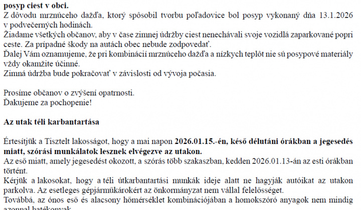 1. fotografia fotogalérie Zimná údržba ciest 15.1.2026/Az utak téli karbantartása 2026.1.15.-én - foto