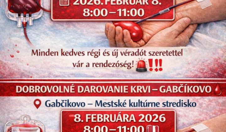 1. fotografia fotogalérie Önkéntes véradás Bősön 2026.02.08.-án/ Dobrovoľné darovanie krvi v Gabčíkove dňa 08.02.2026 - foto